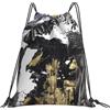 Generic Unisex Borsa Sportiva da Palestra Abstract Black And White with Gold Acrylic Painting Sacca Sportiva con Coulisse Zaino da Viaggio per Viaggi Festival Vacanze 36X42Cm