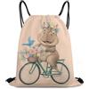 Generic Borsa Sportiva da Palestra, Fashion Zainetti, Spacious Hippopotamus On Bike Cute Funny Hippo Art, Stampa Borsa Palestra Scuola per Piscina, Donna, Sport, 36X42cm