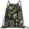 Generic Stampa Zaino Coulisse Island Tiki Black Large Sacca Sportiva Leggero Zaino Palestras per Adulto Piscina Spiaggia 36X42Cm