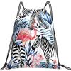 Generic Poliestere Zaino Coulisse Exotic Pink Flamingo Zebra Sacco Sportive con Coulisse Zaino da Viaggio per All'Aperto Festival Uomo 36X42Cm