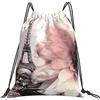 Generic Fashion Borsa Coulisse Paris Romantic Pink Sepia Eiffel Tower Sacca Sportiva con Coulisse Zaino da Viaggio per All'Aperto Uomo Vacanze 36X42Cm