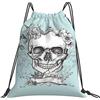 Generic Unisex Borsa Coulisse Skull And Flowers Day of The Dead Mexican Borsa Palestra Scuola Leggero Sacca Zaino Sportivo per Nuoto Piscina Viaggi 36X42Cm