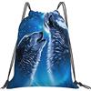 Generic Poliestere Borsa Coulisse Wolves Howling Moon Sacca Ginnastica Fashion Zaino da Viaggio per Donna Sport Festival 36X42Cm