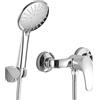 ALFKET Rubinetto Doccia Monocomando con Soffione Doccia Supporto, Miscelatore Monocomando per Doccia in Ottone, Tubo Flessibile Acciaio Inox 150cm G1/2, Doccetta con 3x Funzioni, Cromo, Argento