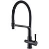 Suguword - Rubinetto da cucina a 3 vie, con doccetta, nero, 2 leve, miscelatore 3 in 1, rubinetto per acqua potabile, cucina in ottone con doccetta girevole a 360°