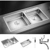 HaTur Lavello da Cucina in Acciaio Inox Fatto a Mano con 2 Fori Doppio Lavello con kit di scarico e filtro cestello, 78 * 43 * 20cm (Argento)