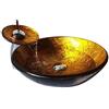 HomeLava Lavabo da Appoggio in Vetro Temperato Fatto a Mano Oro Forma Tonda Lavabo da Bagno in Vetro Temperato con Rubinetto a Cascata