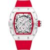 Gosasa Tonneau - Orologio da polso da uomo, alla moda, trasparente, analogico, con calendario, al quarzo, impermeabile, alla moda, da uomo, Rosso, Moda
