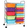 FANTASK Carrello con 15 cassetti impilabili, con struttura in metallo e ripiano, per ufficio, soggiorno, 62,5 x 37 x 87 cm