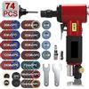 OutFyt Levigatrice pneumatica Macchina for Incidere 1/4 pollici 1/8 90 Gradi Lucidatrice Mini Angolo for Mulino Rettifica Lucidatura Utensili A Mano Set ,Alte prestazioni(Red 74 Pcs set)
