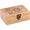 GLOBLELAND Scatola portaoggetti per tarocchi, in legno di faggio con sole e girasoli, per biglietti di tarocchi, con incisione, per supporto di cristallo di santi, 5,12 x 3,23 x 1,46 cm