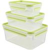 Emsa Clip & Close Contenitore Salvafreschezza, Set 3 Pezzi, Plastica, Trasparente/Verde, da 0.55 l, 1 l e 2.3 l