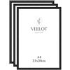 Veelot® 3x Cornice per Foto DIN A4 21x29.7cm,Alluminio Metallo,Nero,Cornice per 21 x30cm,Disegni per Bambini,certificati di documenti e diplomi,Montaggio a parete o esposizione da tavolo