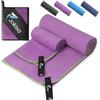 Jokisa 2 Set Asciugamano Microfibra (180x90cm Telo Grande+100x50cm Telo Palestra),Asciugatura Rapida e Senza Sabbia Telo Mare,Asciugamani Palestra Adatto per Fitness,Spiaggia，Viola - Verde