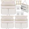 Qanye 3 Pezzi Borsa Portaoggetti da Appendere, Organizer da Parete in Tessuto Lino e Cotone, con 3 Scomparti e Gancio Adesivo, Impermeabile, per Camera, Bagno, Cucina, Dormitorio (Bianco)