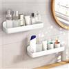 Diesisa 2 Pezzi Mensola Doccia Senza Foratura, Mensole Bagno a Parete, Porta Oggetti Doccia Adesive, Organizer Doccia Asciugatura Rapida, Porta Bagnoschiuma da Doccia per Bagno (Lungo-Bianco)