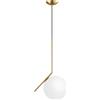 LFsem Lampada a sospensione asimmetrica in vetro, Lampada E27, Globo in vetro opalino, Asta in ferro Oro, Cavo regolabile da 120cm per cucina, sala da pranzo, camera, caffetteria (20CM)