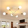 Goeco Lampadario Soffitto Industrial, 6 Luci E27 Plafoniera Sputnik Vintage, Lampada da Soffitto in Ferro per Camera da Letto Soggiorno Cucina, Bianco + Oro, Diametro 60 cm (Senza Lampadina)