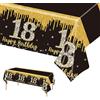 POPOYU Tovaglia nera e oro, decorazione da tavolo per compleanno, 18° compleanno, tovaglia rettangolare in plastica per feste