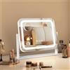 Ratsamee Specchio Trucco con Luci, 35X30cm Specchio da Tavolo LED, Specchio Ingranditore 10X Staccabile, 3 Temperature di Colore, Rotazione 360°, Controllo Tattile, Telaio in Metallo, Bianco