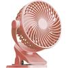 Evenoonest Ventola portatile ricaricabile con clip, ventola rotante a 720°, 3 velocità, luce LED silenziosa, per campeggio all'aperto, colore rosa