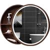 Kasten Specchio da Bagno Rotondo con Luce Specchio da Parete in Legno Specchio da Camera da Letto con Mobile Contenitore Specchio da Trucco Rotondo con Luce
