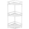 GOOGO Scaffale doccia senza foratura a 3 ripiani, mensola bagno da terra per doccia e lavabo, organizer angolare freestanding in metallo con design drenante (bianco)