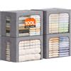 Lifewit 4 pezzi Scatole per Armadio Rigide con Cerniera, Organizzatore Armadio con Struttura in Metallo Pieghevole, Contenitori per Armadio Impilabili per Vestiti, Trapunte, Piumone, Grigio, 100L