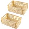 Frepea 2 cesti portaoggetti piccoli, colore beige, pieghevole, stabile, in plastica, per cucina, cameretta dei bambini, ufficio (beige giallo)