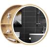 Kasten Specchio da Bagno Rotondo con Luce Specchio da Parete in Legno Specchio da Camera da Letto con Mobile Contenitore Specchio da Trucco Rotondo con Luce