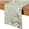 LQTSLFM Runner Tavola Estivo 33 × 183cm Runner Tavola Fiori Farfalle Verde Salvia Lavabile Runner Fiorato Estate per Sala da Pranzo Cucina Festa Interni Esterni