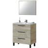 LBSIGN Mobile Bagno 80 Cm 3 Cassetti Con Lavabo E Specchio Athena Rovere Alaska