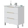 LBSIGN Mobile Da Bagno 80 Cm 3 Cassetti Con Piedini E Lavabo In Ceramica Lea Bianco Lucido