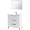 Fores Mobile Bagno 80 Cm Con Lavabo E Specchio Da Terra Bianco Athena 3 Cassetti