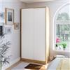 LBSIGN Armadio Guardaroba 2 Ante Scorrevoli 10x50x200 TOP Bianco E Rovere