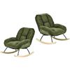 MEUBLE COSY Set di 2 Sedia a Dondolo Imbottita Poltrona Relax con Schienale Seduta Extra Larga in Tissu Chenille, Gambe in Legno, per Soggiorno Cameretta, Verde