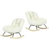 MEUBLE COSY Set di 2 Sedia a Dondolo Imbottita Poltrona Relax con Schienale Seduta Extra Larga in Tissu Chenille, Gambe in Legno, per Soggiorno Cameretta, Bianco Crema