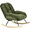 MEUBLE COSY Sedia a Dondolo Imbottita Poltrona Relax con Schienale Seduta Extra Larga in Tissu Chenille, Gambe in Legno, per Soggiorno Cameretta, Verde