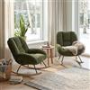 MEUBLE COSY Set di 2 Sedia a Dondolo Imbottita Poltrona Relax con Schienale Seduta Extra Larga in Tissu Chenille, per Soggiorno Cameretta, Gambe in Legno, Verde