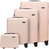WITTCHEN Stripes Line Set valigie con beauty case Valigie da viaggio Bagaglio rigido ABS 4 ruote doppie Manico telescopico Chiusura con lucchetto Rosa cipria