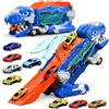 HONGYEE Dinosauro Giocattolo Camion con 8 Auto,Auto Giocattolo per Bambini dai 3,4,5,6,7,8+Anni,Garage,Set Pista da Corsa,Trasforma in Dinosauro con Ali,Camion Trasportatore,Regali di Compleanno per Ragazzo