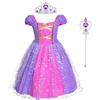 M MUNCASO Rapunzel - Vestito da principessa, con corona e bacchetta magica, per bambini, costume da cosplay, per l'estate, per feste e Halloween (2-3 anni)