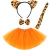 SAIIURV 4 Pezzi Costumi da Tigre Set per Bambini, Costume da Gioco di Ruolo Leopardata Cerchietti Orecchie Papillon Coda Tutu Gonna, Halloween Animali Abito Accessorio per Cosplay Carnevale Festa