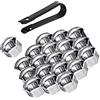 Bseical 20 Pezzi Tappi a Vite Ruota con Strumento di Rimozione Set per Automobili Pneumatici, ABS Placcatura Copri Bulloni Cerchi Auto Universale 17mm/19mm/21mm Coperchio Vite Esagonale (Argento, 17mm)