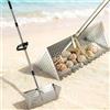 Ayolofei Rastrello per sabbia da spiaggia, paletta e setaccio in acciaio inox, rastrello extra large da 40 cm con denti di squalo e manico rimovibile lungo 140 cm, strumento per la caccia al tesoro in spiaggia