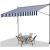 Fiqops Tenda da Sole a Morsetto con manovella per Balcone, 350x120cm Retrattile Resistente ai Raggi UV Altezza Regolabile Senza Forare, in metallo e 100% poliestere, Blu e Bianco