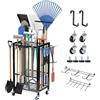 efuturetime Organizer per Attrezzi da Giardino con Ruote, Porta Attrezzi da Giardino in Metallo Conserva 50 Utensili 80×40×32cm per Riporre Scope, Pale e Rastrelli per Garage, Rimessa