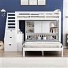 YuQozii Letto a castello con scaffalatura, 90 x 200 cm + 140 x 200 cm, multifunzionale per bambini, con scala e tavolino portatile, grande spazio di archiviazione, bianco