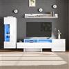 Kebnor Set di 3 mobili da soggiorno per TV, lucidi, con LED, moderno mobile TV in piedi e sospeso, ante in acrilico, parete divisoria in vetro, bianco, TV fino a 70' (bianco 2)