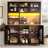 Ligterra Armadio alto, credenza da buffet, armadio da cucina, vetrina, credenza con illuminazione, controllo tramite app, con ante scorrevoli e ripiani regolabili, 140×40×185 cm (Nero)